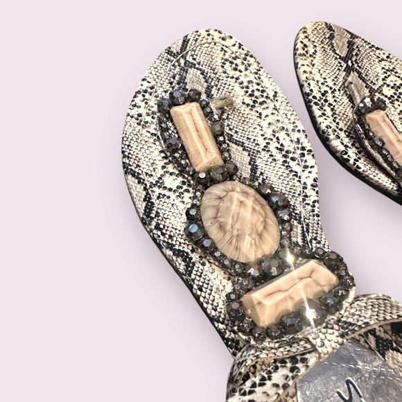 Coconuts Cream and Black Snakeskin Print Sandals with Jewel Details - Picture 3 of 9